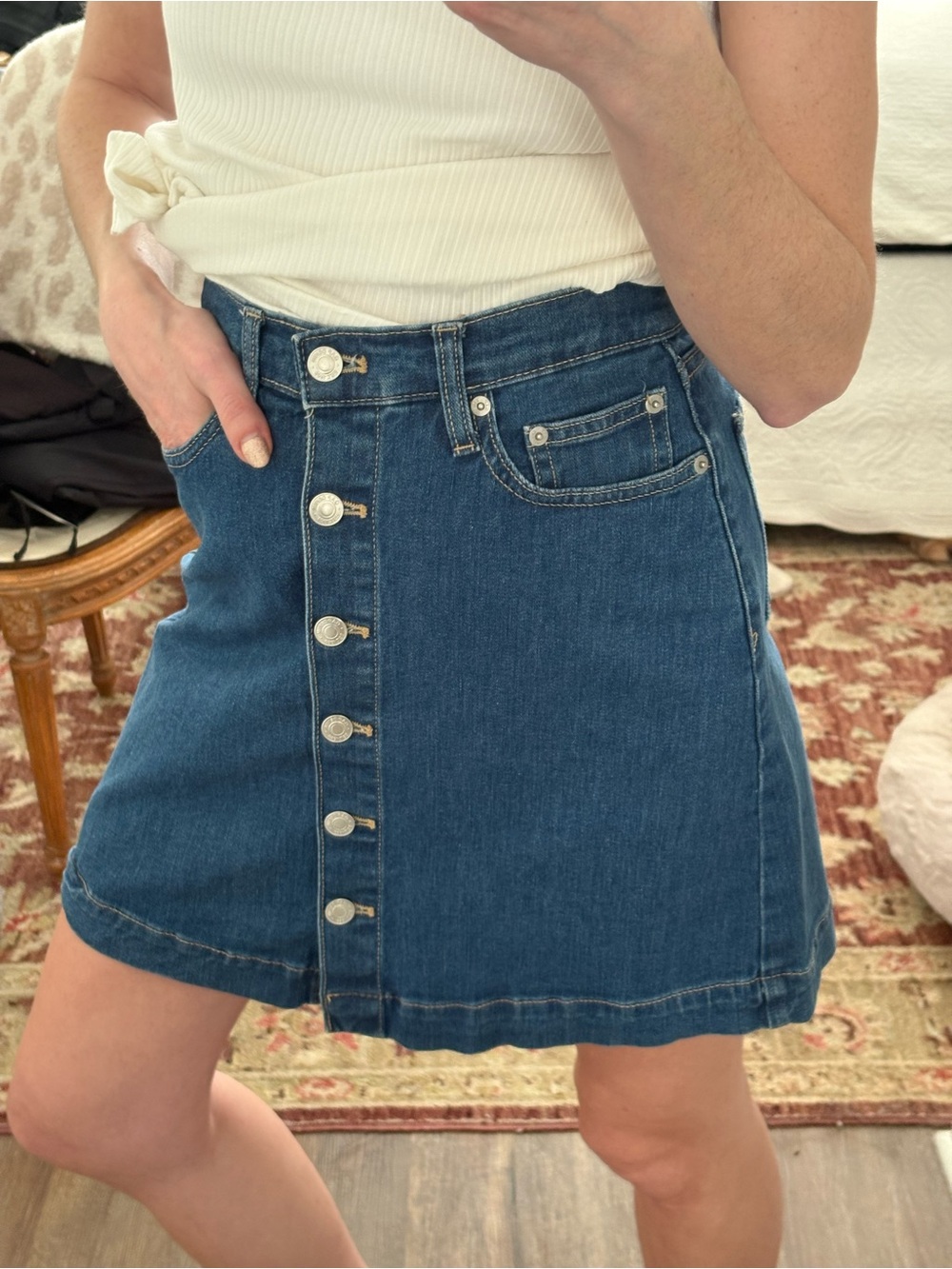 GAP Denim Button-Front Mini Skirt